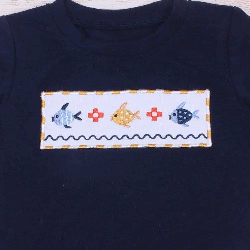 Boutique Embroidered Fish Boys Shorts Outfit Set
